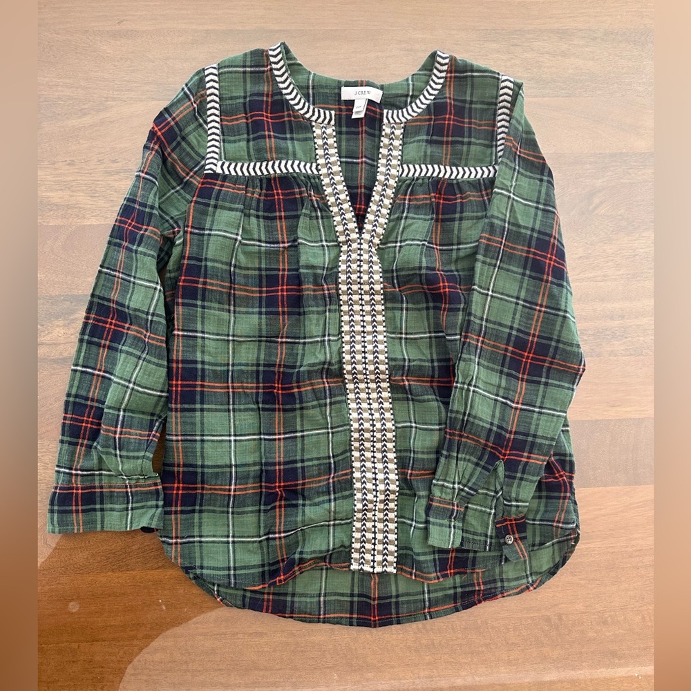 J. Crew Women’s Green and Navy Plaid Blouse